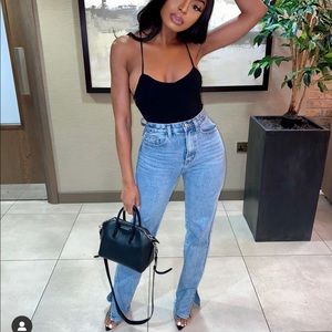 Missy Empire split hem straight leg jeans